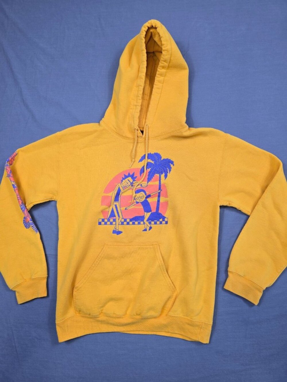 Rick & Morty Adult Swim Mens Small Ripple Junction Yellow Graphic Hoodie